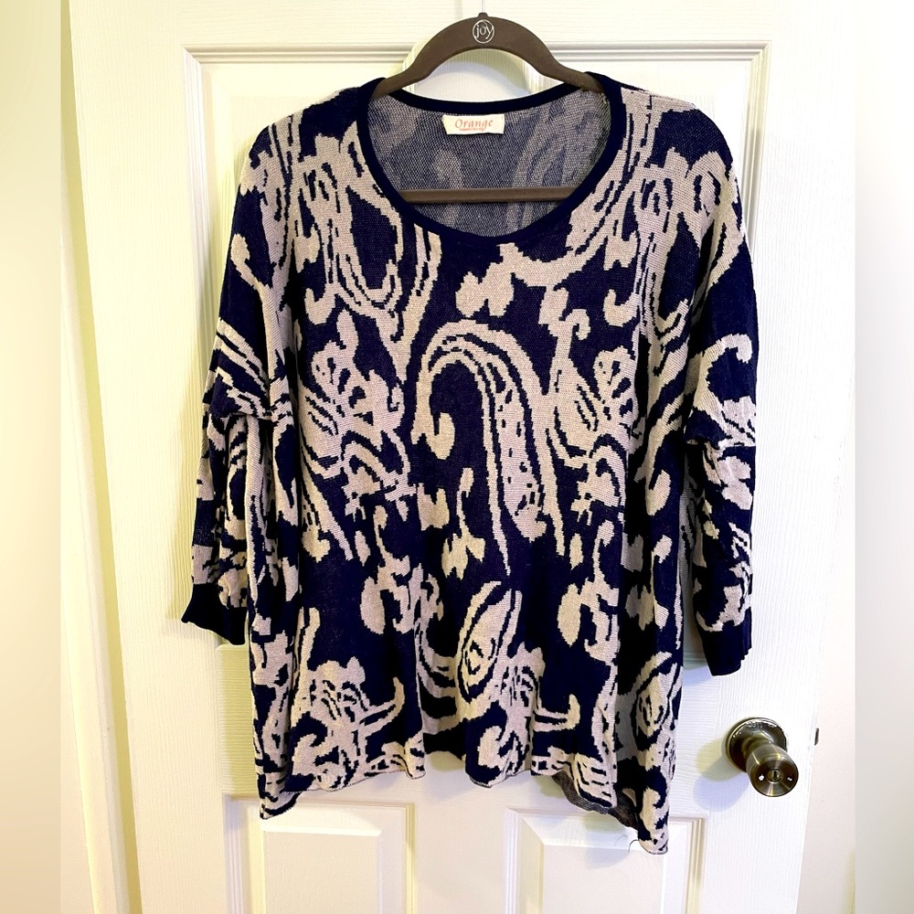 Navy Blue Pattern Oversize Sweater L